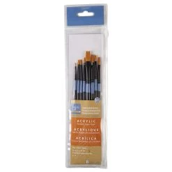New 😍 12 Packs: 8 ct. (96 total) Necessities™ Golden Synthetic Acrylic Flat Variety Brush Set by Artist's Loft™ by Artists Loft 🔔 -Artists Loft Sales 10171144 1