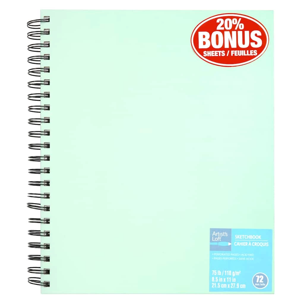 Promo β¨ 12 Pack: Mint Spiral Sketchbook by Artist's Loft™, 8.5" x 11" by Artists Loft π 3 Promo β¨ 12 Pack: Mint Spiral Sketchbook by Artist's Loft™, 8.5" x 11" by Artists Loft π