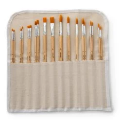 Discount 👏 12 Pack: Long Handle Gold Synthetic Paintbrush Set by Artist's Loft® Necessities™ by Artists Loft 😉